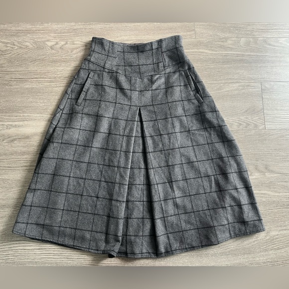 Love, Bonito Wool Blend Madelyn Windowpane Plaid Skirt - Charocal Midi Skirt - Picture 4 of 10